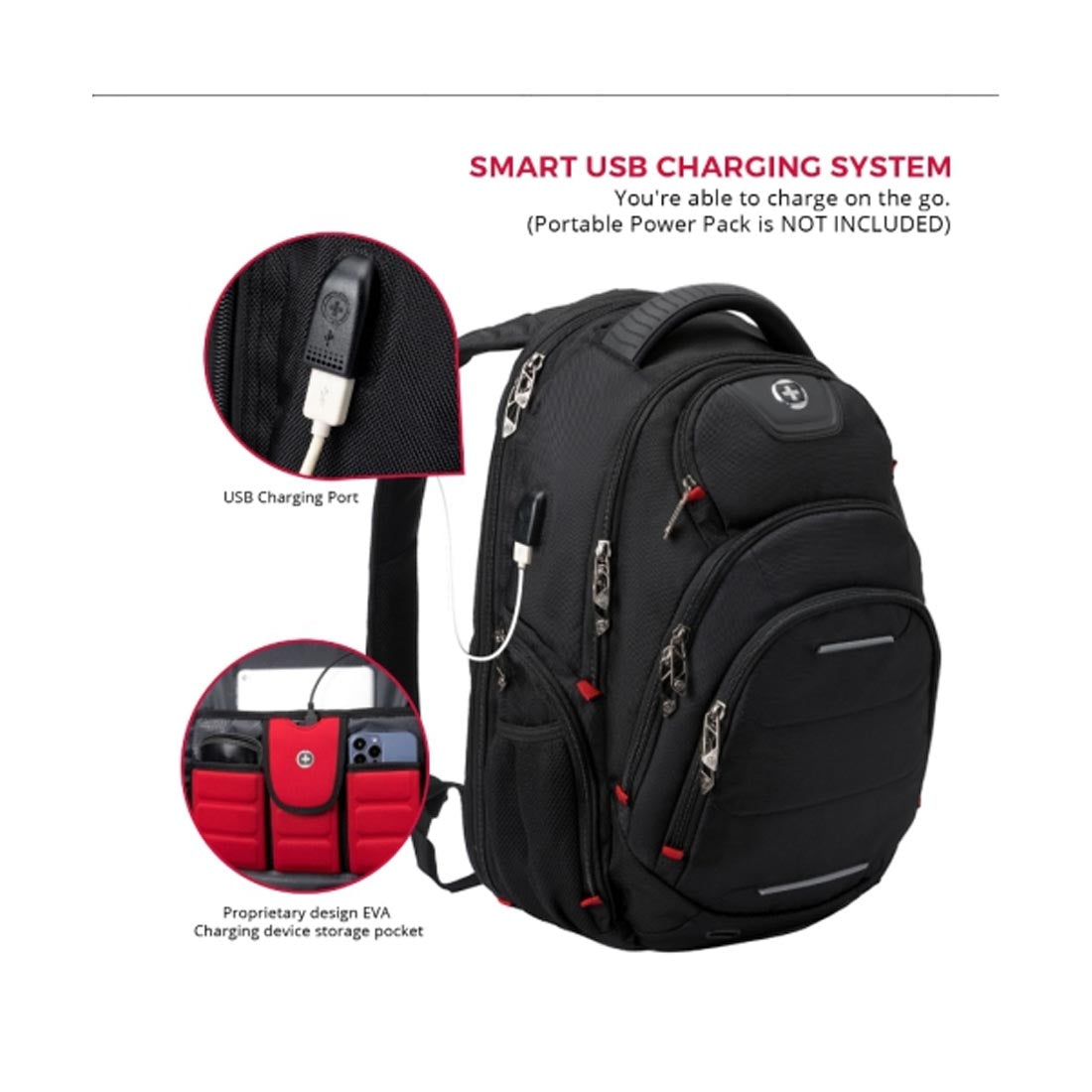 Swissdigital SD1003BT02506-01 16" Laptop Backpack USB Charging - Black