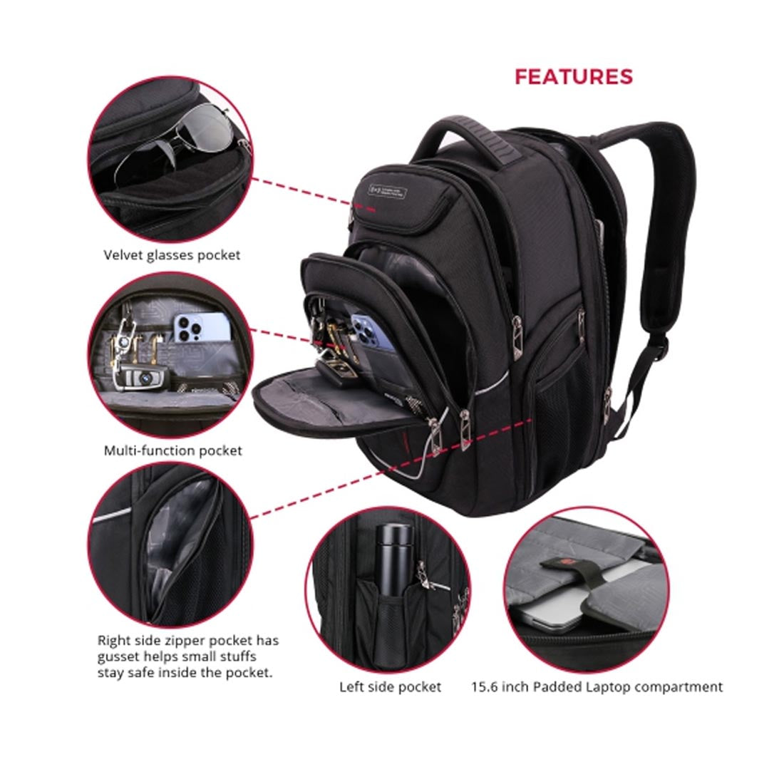 Swissdigital SDJ16BTFBT02506-41 Terabyte 15.6" Laptop Backpack - Black