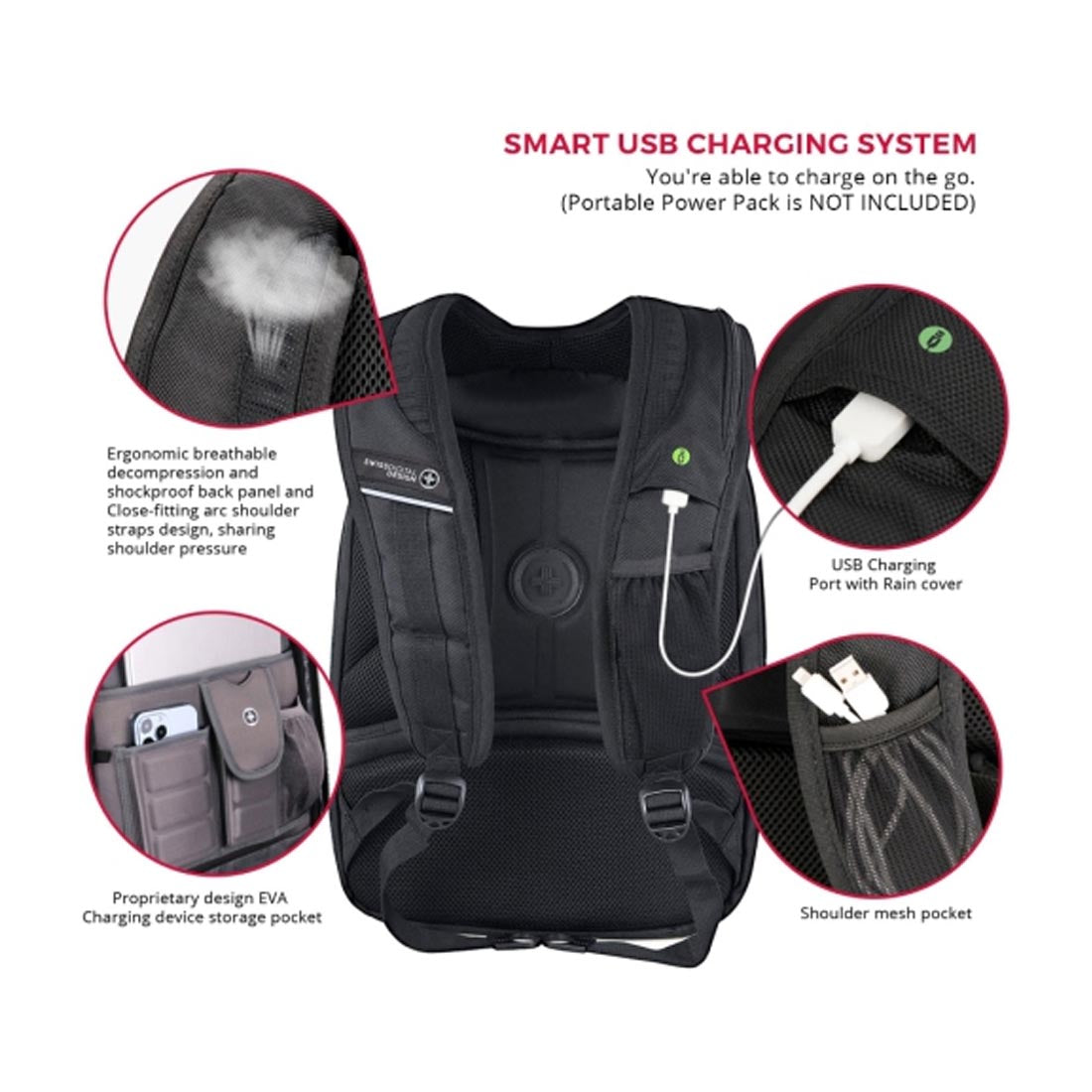 Swissdigital SDJ16BTFBT02506-41 Terabyte 15.6" Laptop Backpack - Black