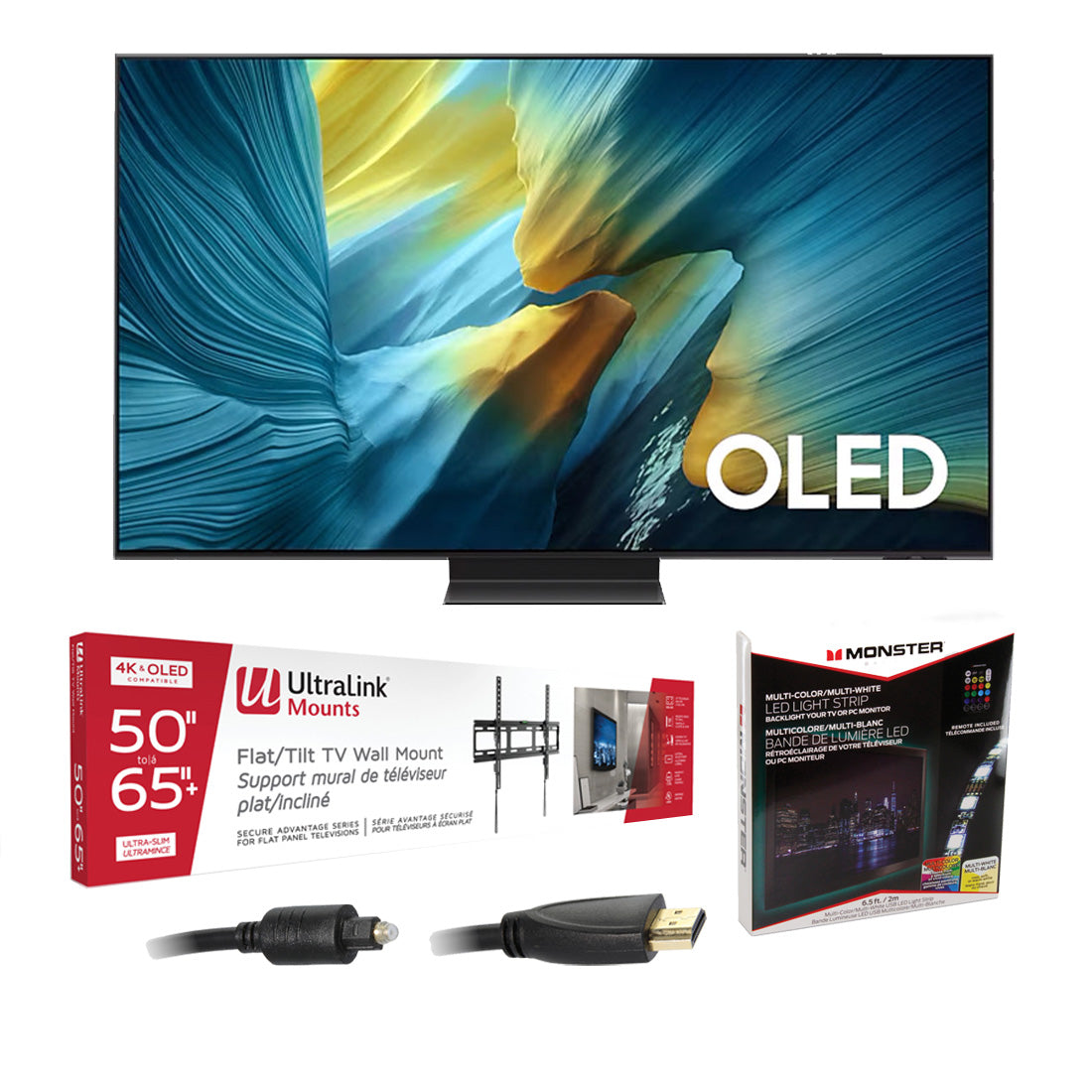 Samsung QN65S95FAFXZC 65" OLED 4K Vision AI Smart TV | Ultralink KIT3LED Home Entertainment Starter Kit Bundle