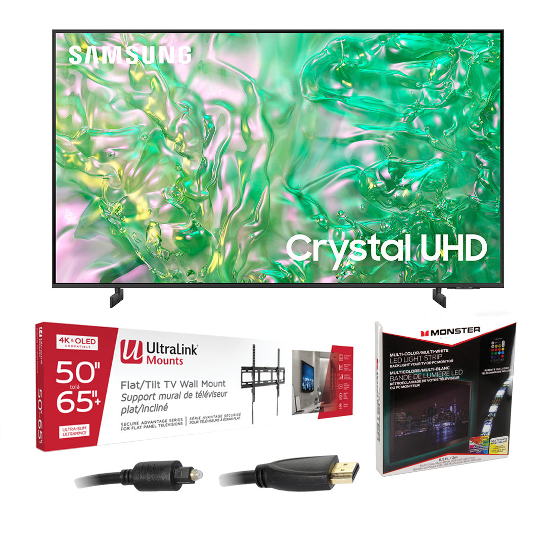 Samsung UN55DU8000FXZC 55" Crystal UHD 4K Tizen OS Smart TV | Ultralink KIT3LED Home Entertainment Starter Kit Bundle