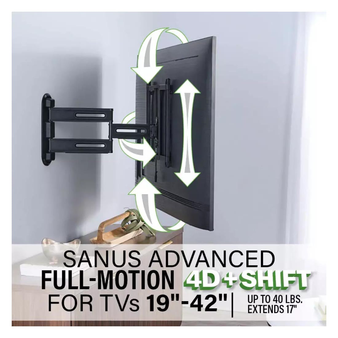 Sanus VSF817 Advanced Full-Motion TV Wall Mount 19"-43" - Black