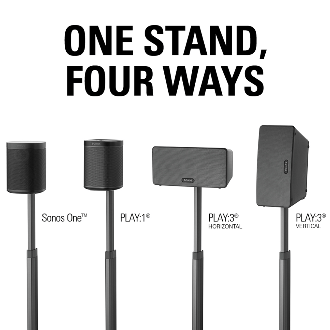 Sanus WSSA1-B1 16" Adjustable Height Speaker Stands for Sonos ONE, Play:1, and Play:3 - Black - Each - Open Box