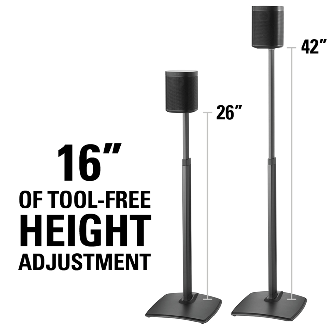 Sanus WSSA1-B1 16" Adjustable Height Speaker Stands for Sonos ONE, Play:1, and Play:3 - Black - Each - Open Box