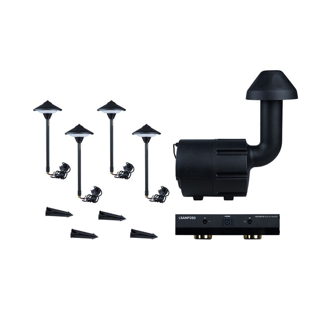 SixFive LSKIT8AMPBLK - Premium Outdoor 4 Speaker Lights, Subwoofer and Amplifier Set
