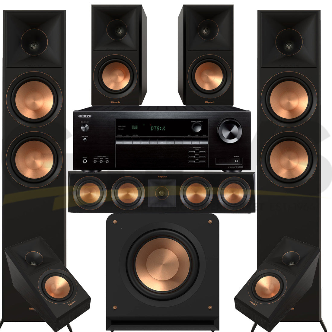 Onkyo TX-NR5100 A/V Receiver | Klipsch RP-6000FBII Reference Premier MK-II 7.1 Speaker Bundle #1