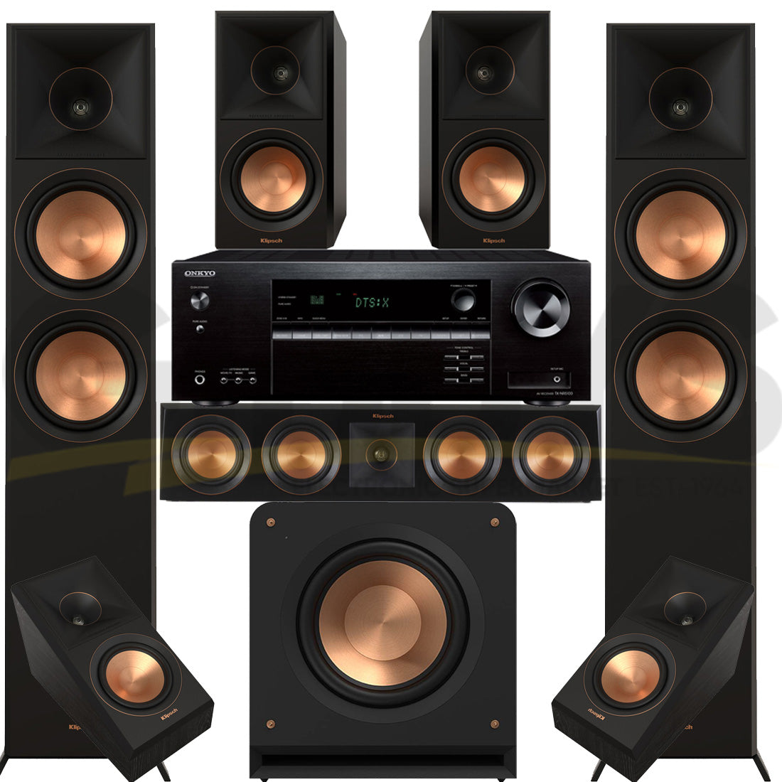 Onkyo TX-NR5100 A/V Receiver | Klipsch RP-6000FBII Reference Premier MK-II 7.1 Speaker Bundle #1