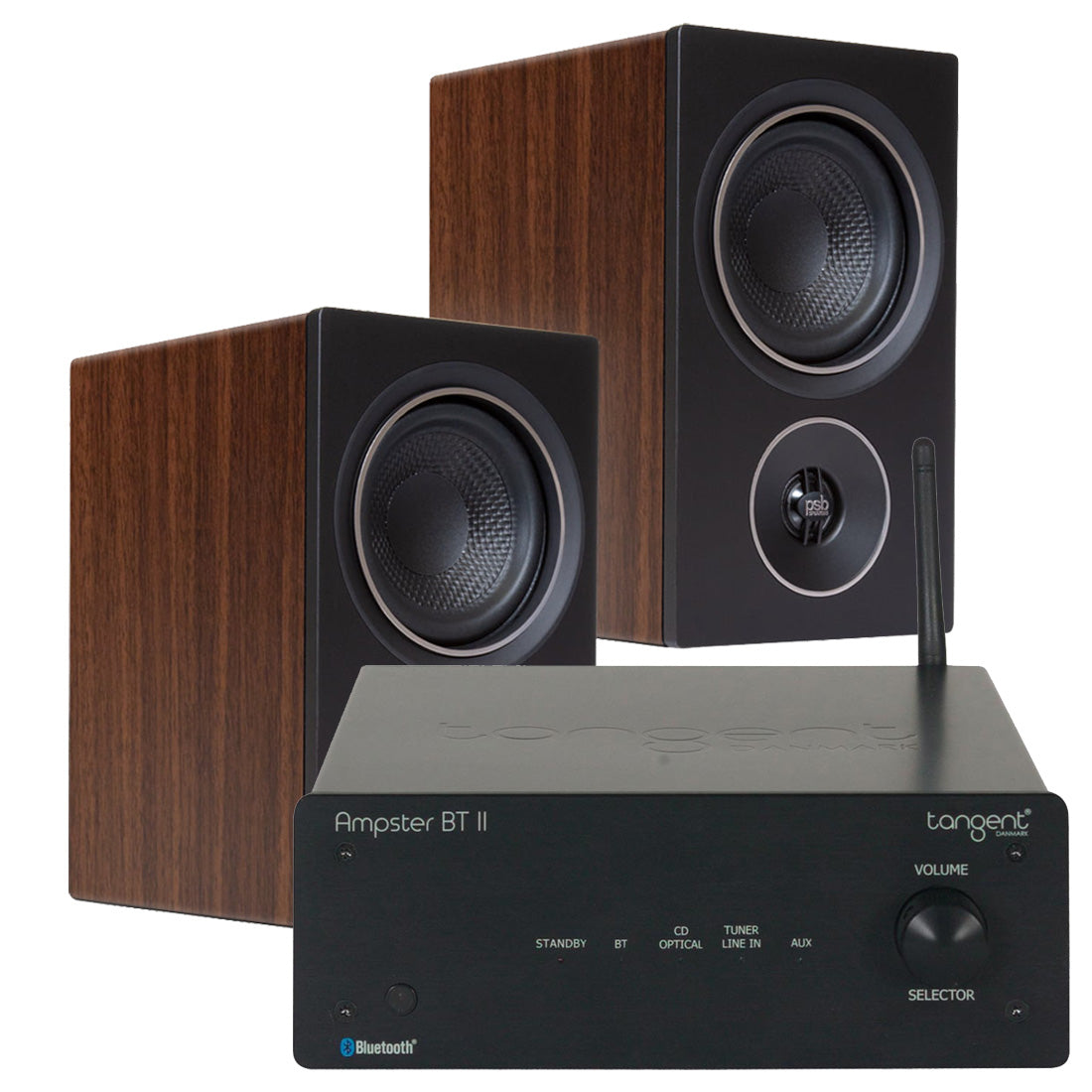 PSB Alpha P3 Bookshelf Speakers (Pair) | Tangent Ampster BT II Mini Stereo Amplifier - Bundle