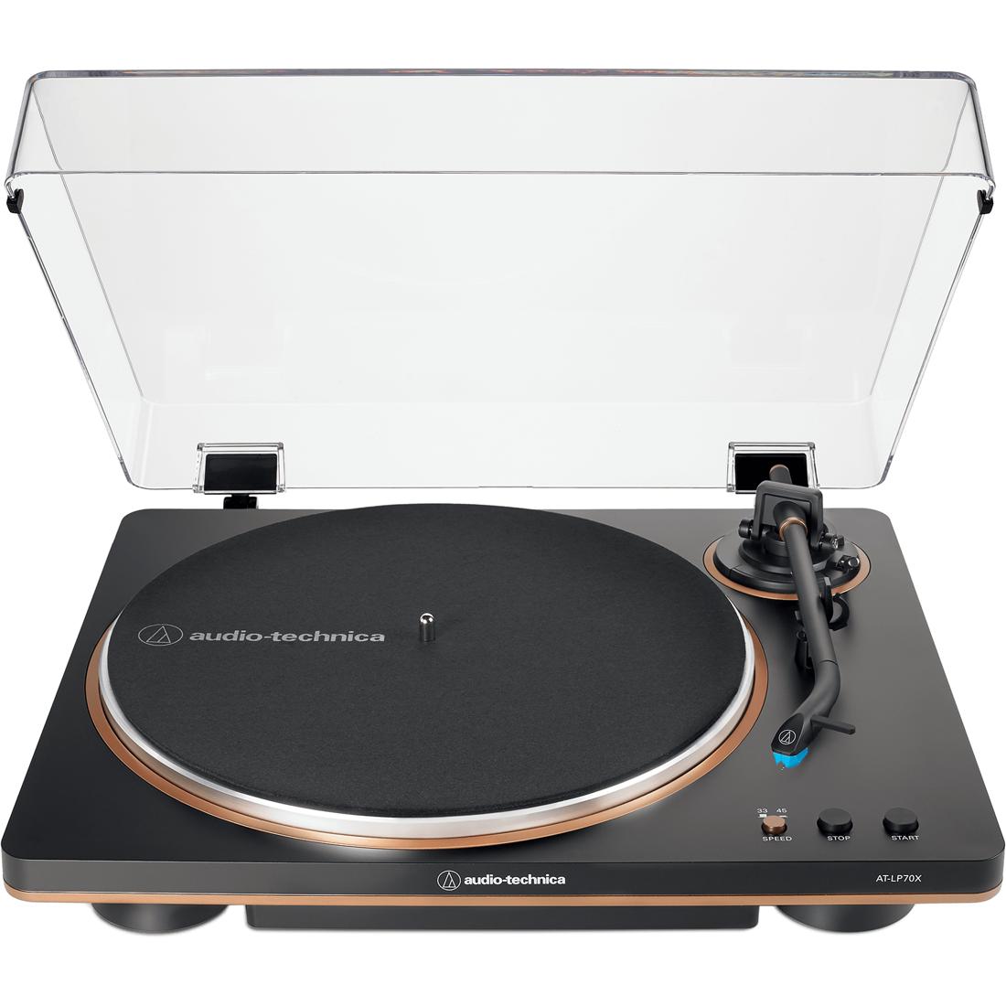 Audio-Technica AT-LP70X turntable with dust cover open