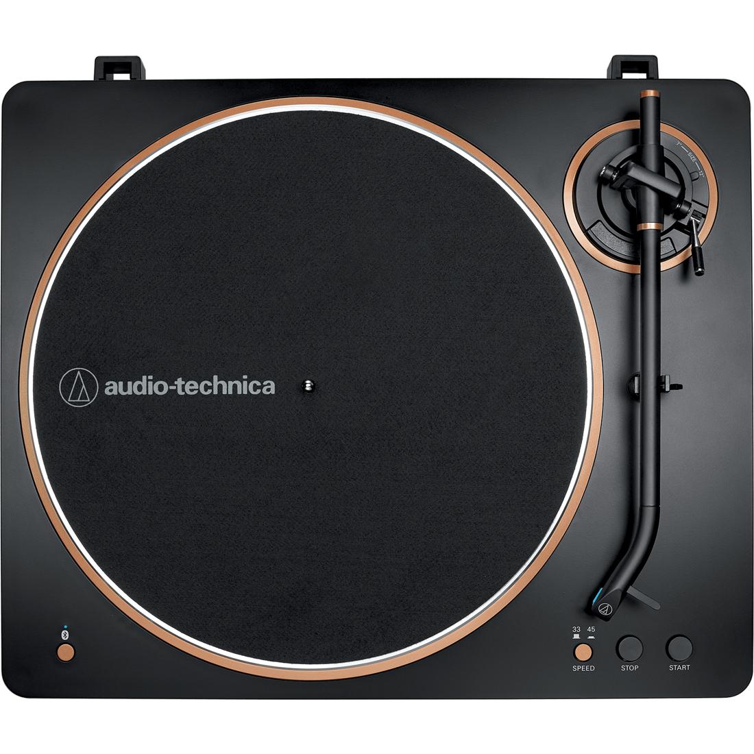 Audio-Technica AT-LP70XBT turntable in Black/Bronze finish, viewed from above
