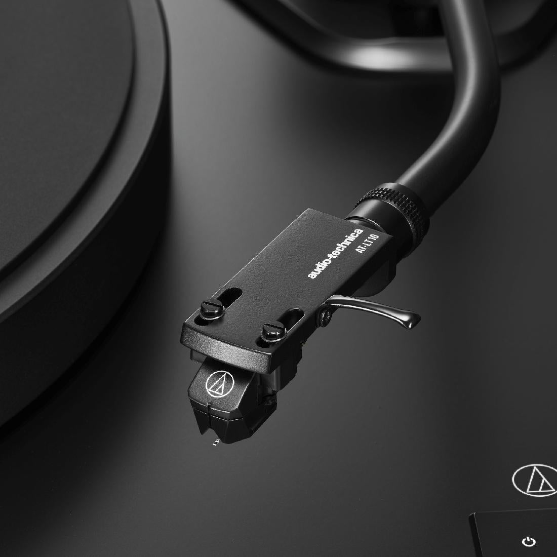Close-up Audio-Technica AT-LP8X tonearm with AT-LT10 headshell and VM95 cartridge