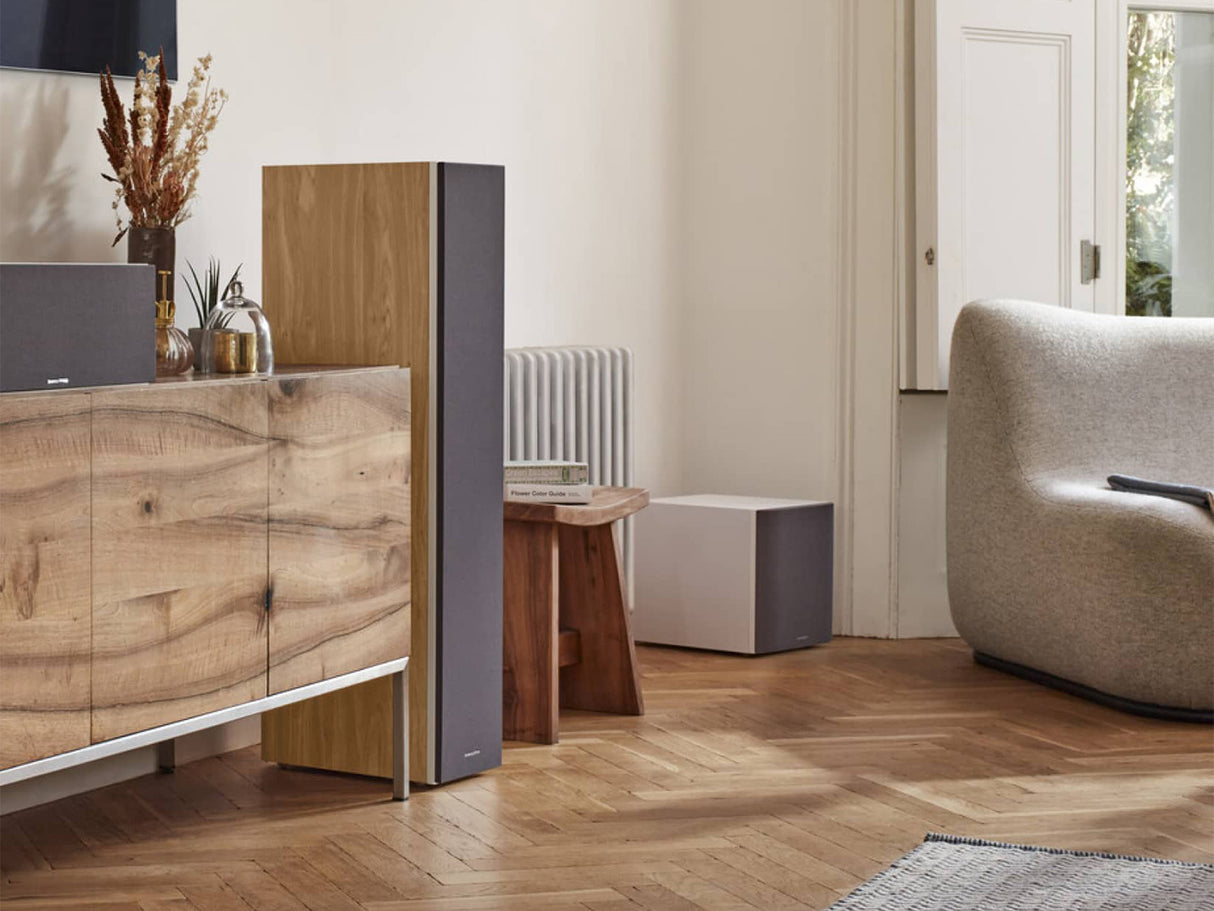 The Bowers & Wilkins ASW610 subwoofer doesn't take up much space in the living room