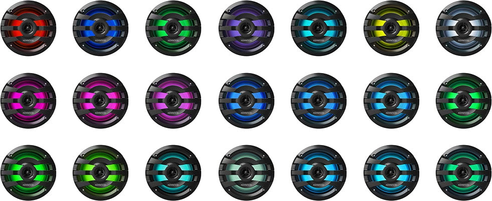 Kenwood KFC-1673MRBL 6.5" 2-Way Marine Speakers with Built-in LED Lights - Black (KFC1673MRBL)