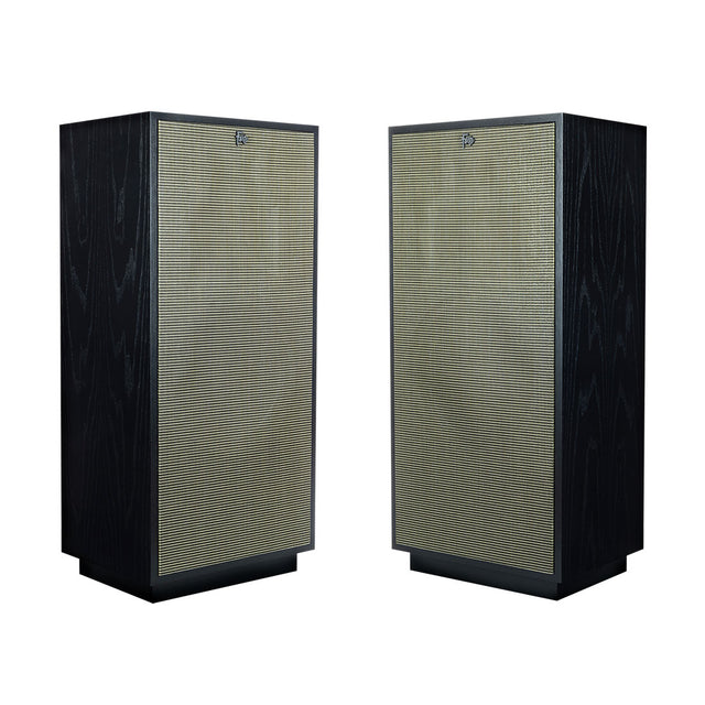 A pair of Klipsch Forte IV in Black Ash with grilles