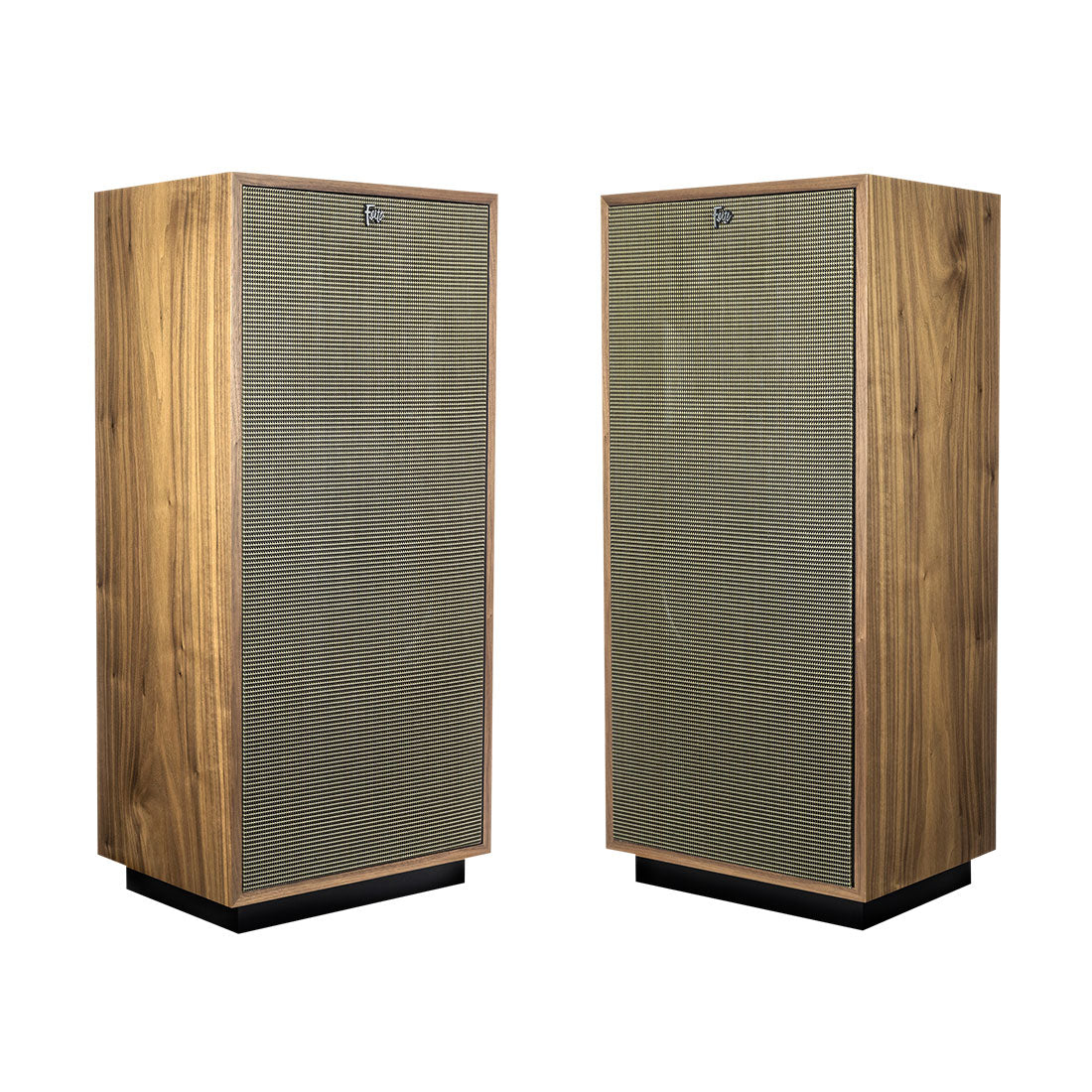 A pair of Klipsch Forte IV speakers, with grilles