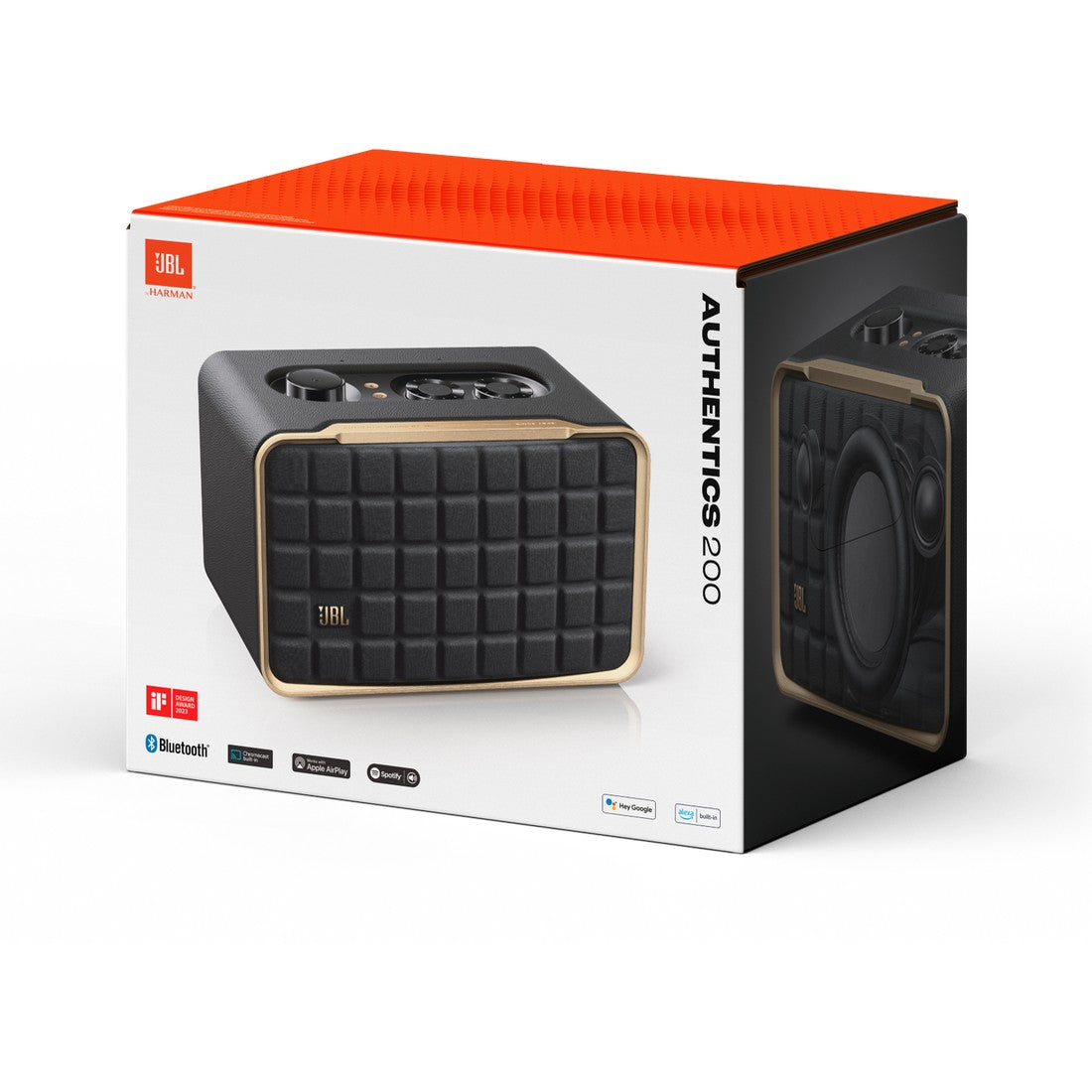 Box packaging of a JBL Authentics 200 speaker