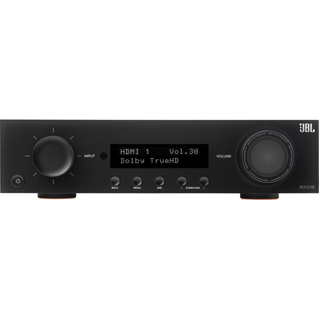 JBL MA310 A/V receiver with display and control knobs