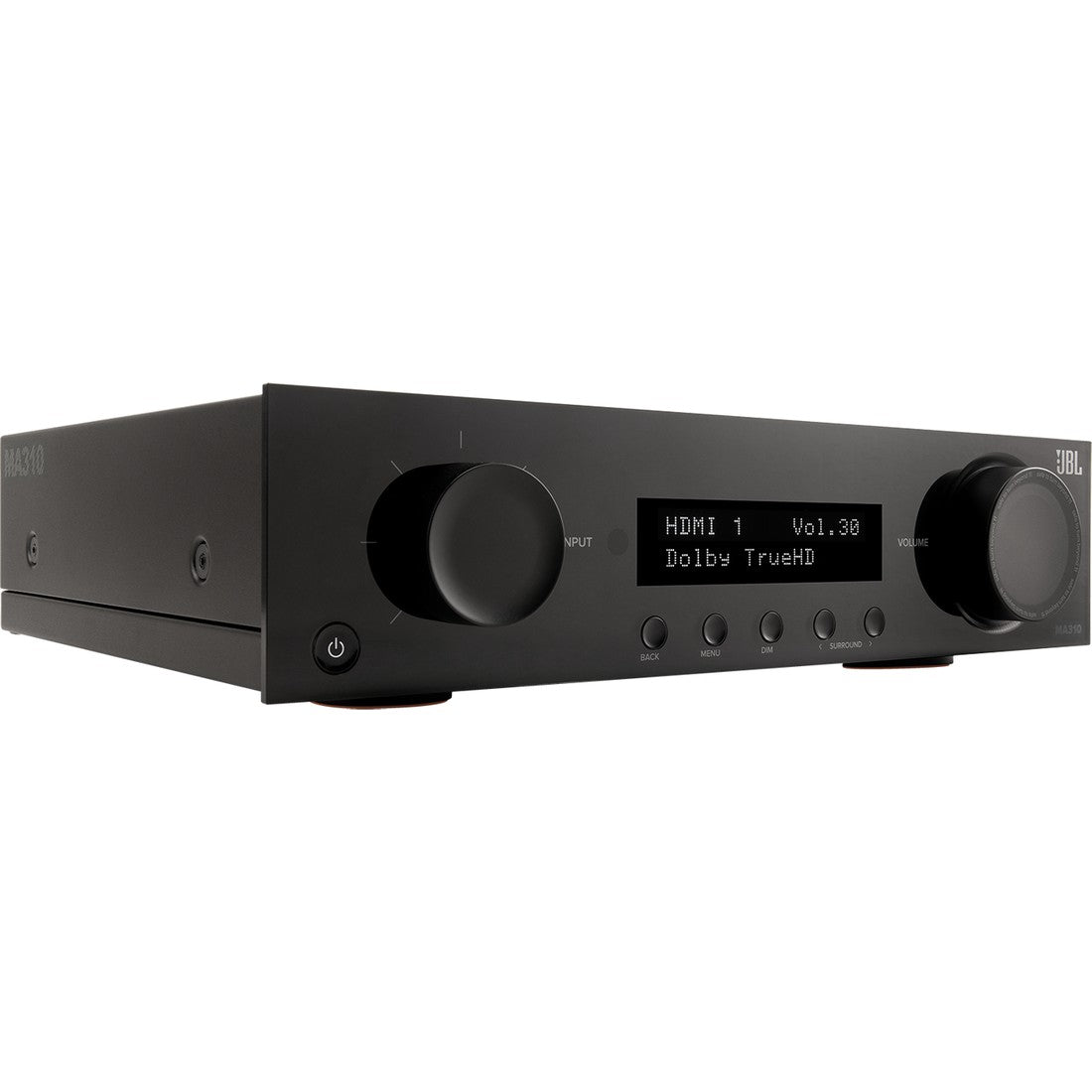 Black JBL MA310 A/V receiver with display and controls