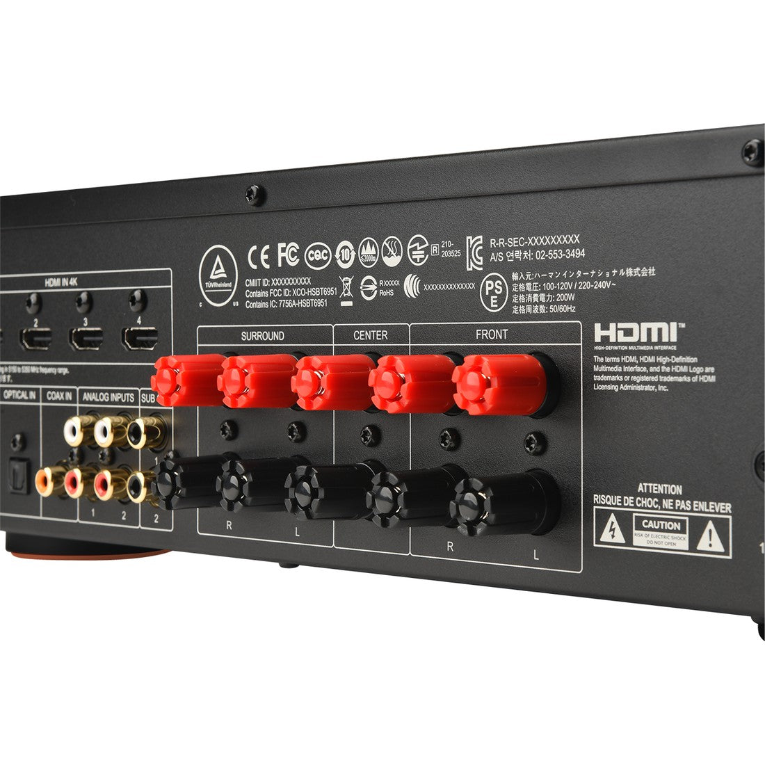 Back panel of a JBL MA310 A/V receiver with inputs and outputs