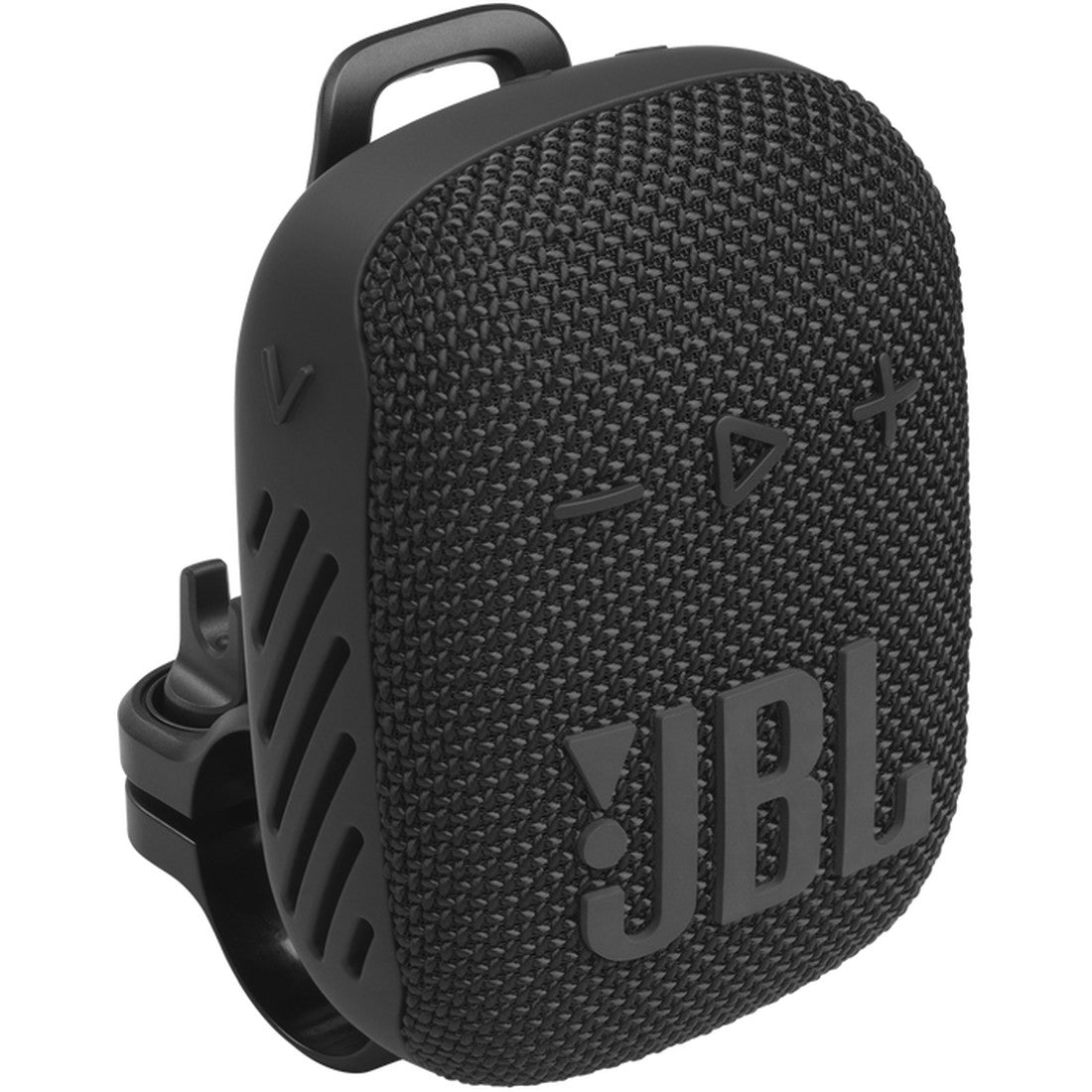 Black JBL speaker on a white background