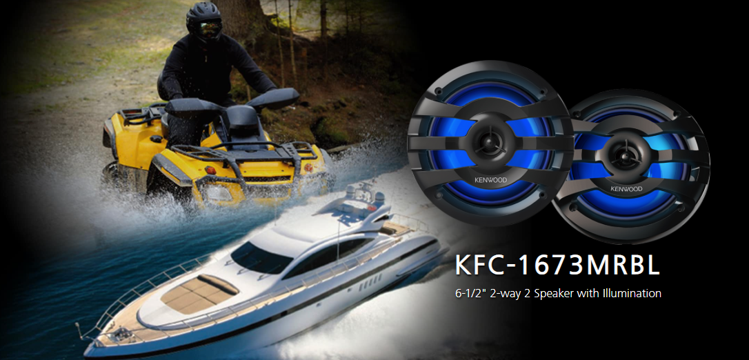 Kenwood KFC-1673MRBL 6.5" 2-Way Marine Speakers with Built-in LED Lights - Black (KFC1673MRBL)