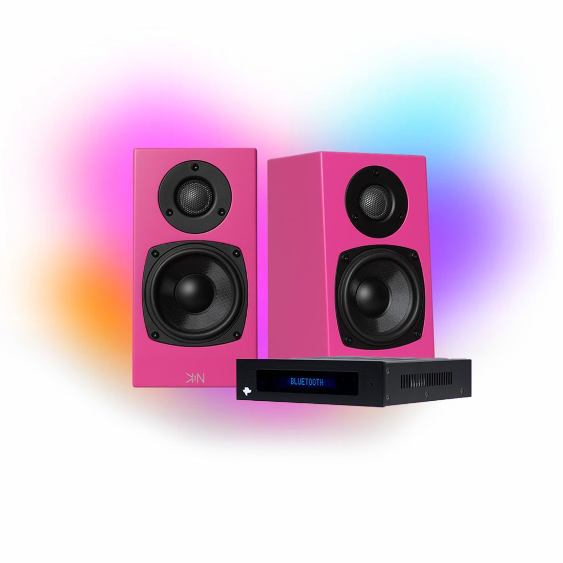 KIN One Bookshelf Speakers with 4" Woofer Pink Pair | KIN Amp Bluetooth Stereo Amplifier Black - BUNDLE(Copy)