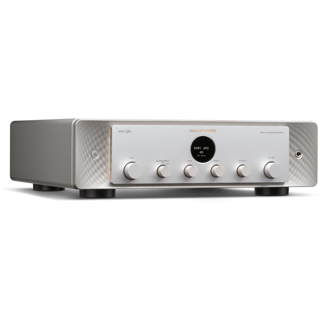 Silver-gold Marantz Model 40n amplifier with control knobs on a white background