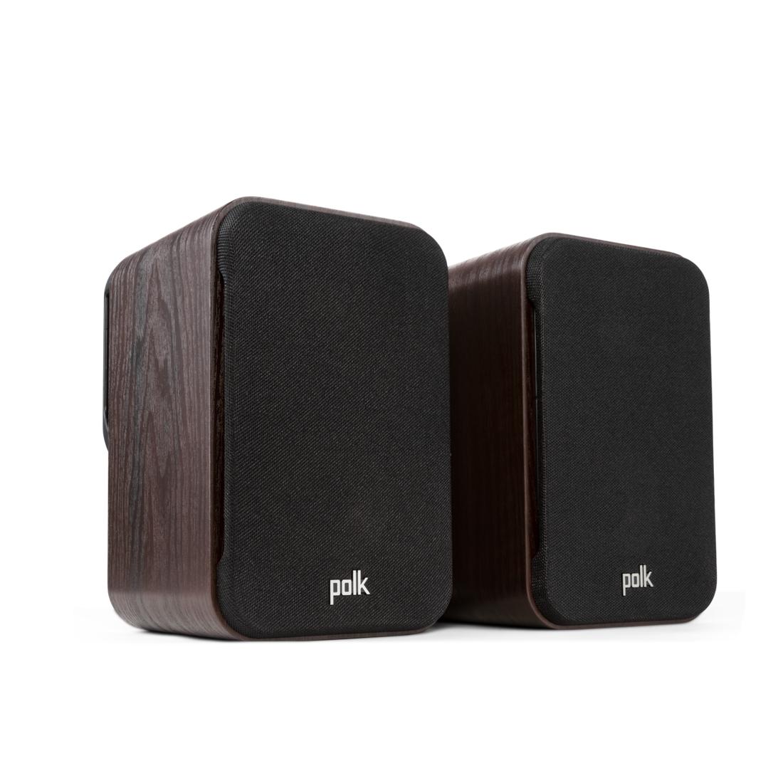 Two brown Polk Signature Elite ES10 speakers