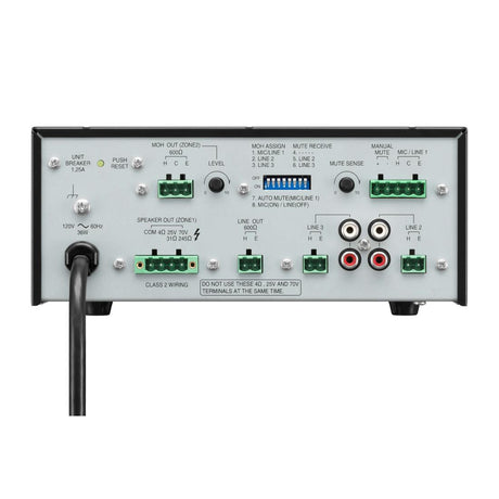 Back panel of a TOA BG Series mixer amplifier