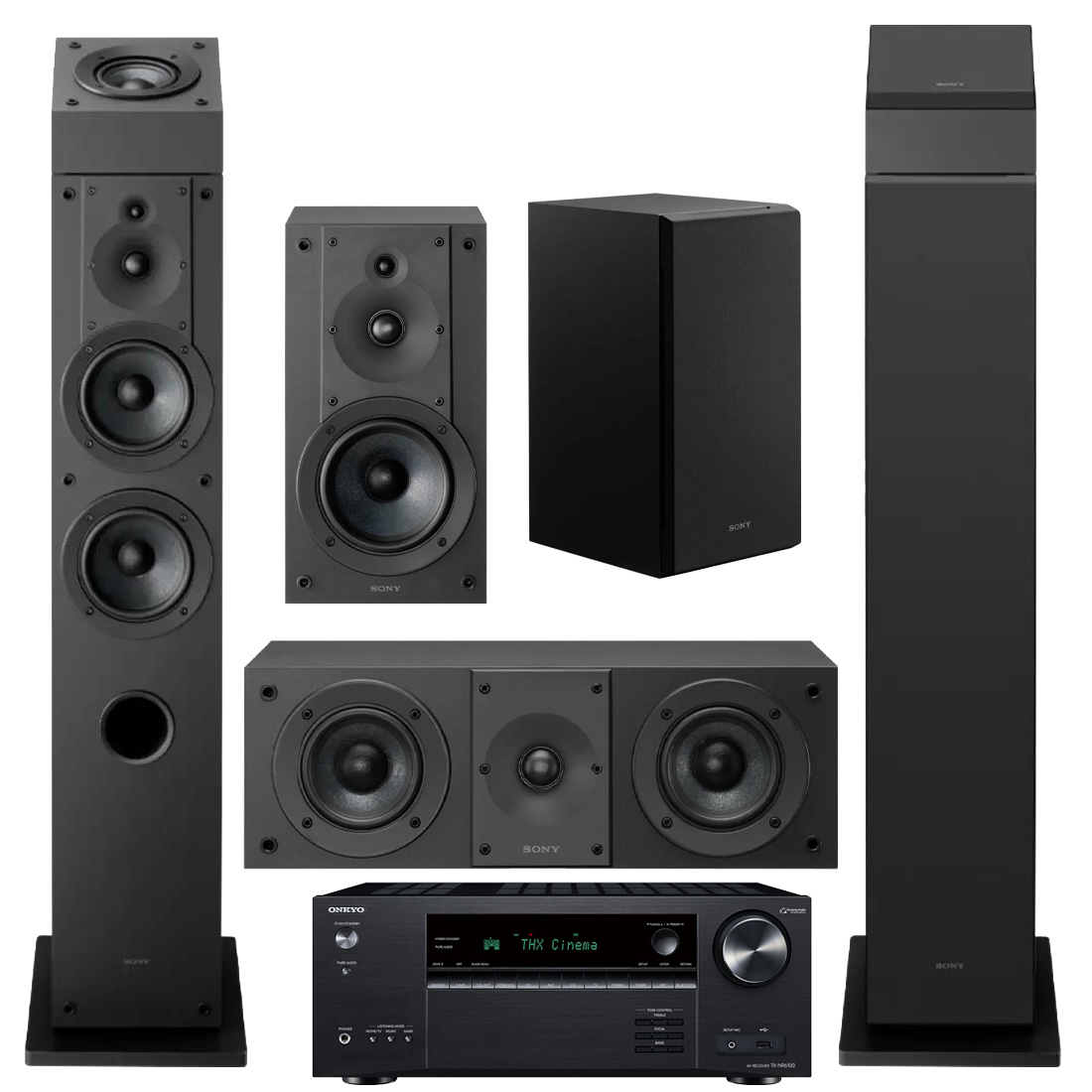 Onkyo TX-NR6100 THX 7.2 Receiver | Sony 7.0 Speaker Bundle – SS-CS3M2 (2) | SS-CS5M2 | SS-CS8M2 | SS-CSEM2- Bundle