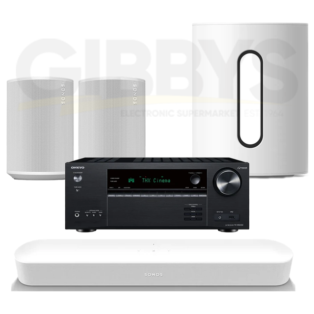 Onkyo TX-NR6100| Sonos Immersive Set with Beam - Beam | Sub Mini | Era 100 (2) - Bundle
