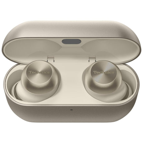 Champagne gold Technics AZ100 earbuds in charging case