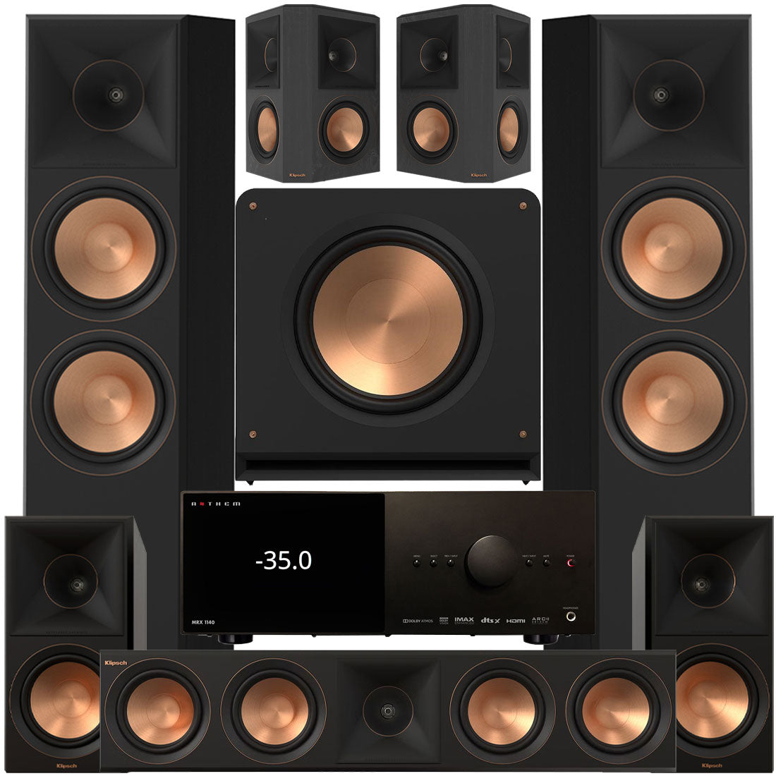 Anthem MRX 1140 8K AV Receiver | Klipsch RP-8060FABII Reference Premier MK-II 7.1 Speaker Bundle #1