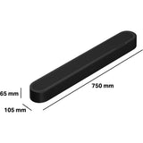 Beam Ultra is 65 mm tall, 105 mm deep, and 750 mm wide