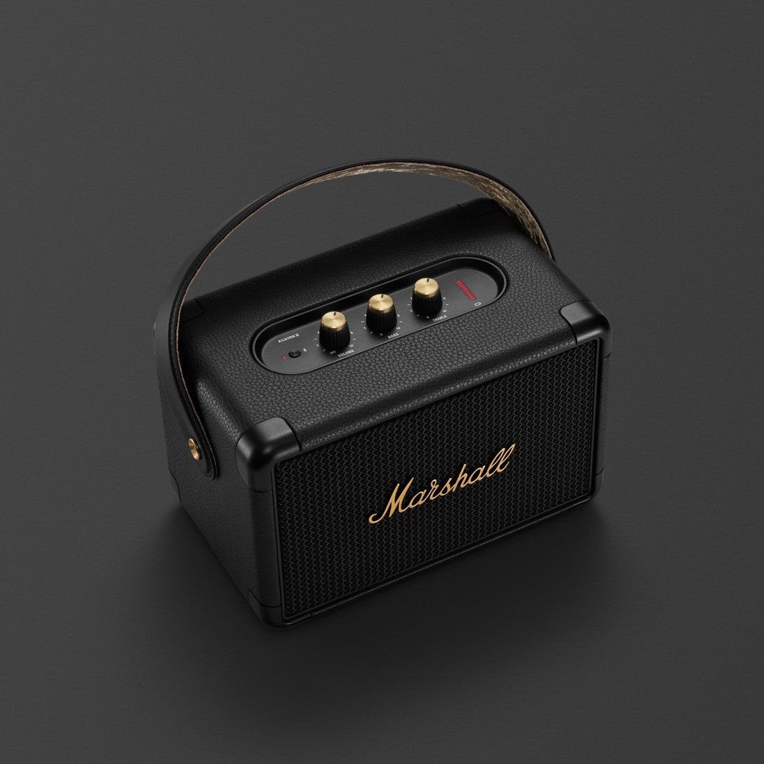 The Marshall KILBURN II BLACK AND BRASS is a portable speaker with Bluetooth capabilities.