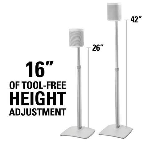 Sanus WSSA2-W1 16" Adjustable Height Speaker Stands for Sonos ONE, Play:1, and Play:3 - White - Pair - Open Box