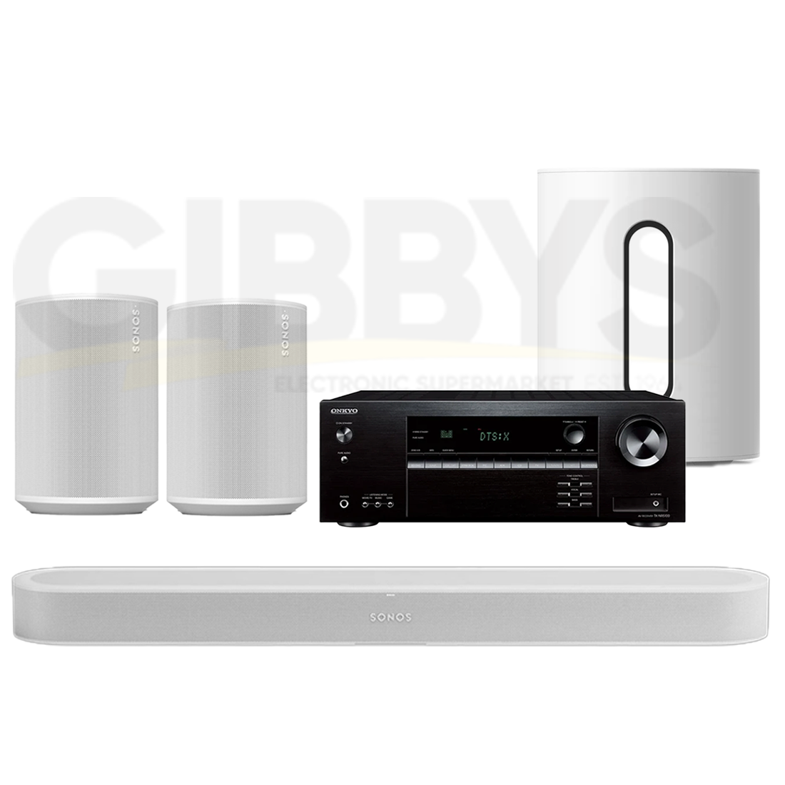 Onkyo TX-NR5100 Receiver | Sonos Beam Ultra Soundbar | Sub Mini Wireless Subwoofer | Era 100 (Pair) - Bundle