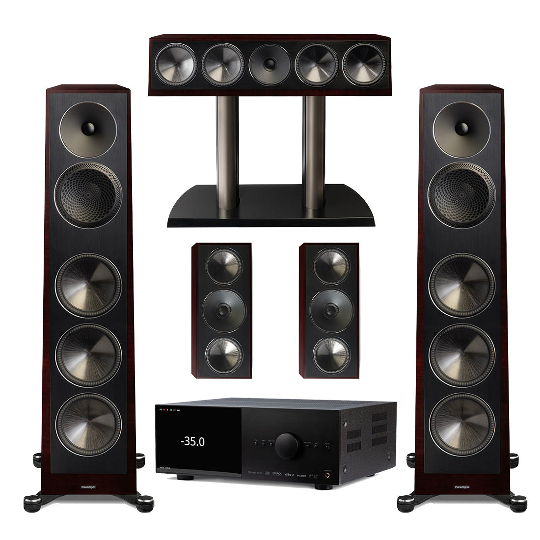 Anthem MRX 1140 Receiver | Paradigm Founder 100F Floor Standing Speakers | Founder 90C Center Channel | Founder 70LCR Bookshelf Speakers - Midnight Cherry - Bundle