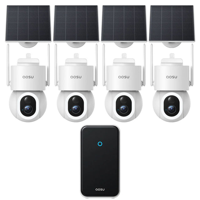 AOSU C9S4H D1 Max Solar Powered 4k Outdoor Security Camera Bundle with Cortex Hub - 4 Cameras