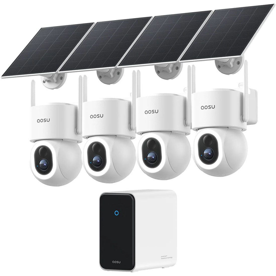 AOSU C9S4H D1 Max Solar Powered 4k Outdoor Security Camera Bundle with Cortex Hub - 4 Cameras