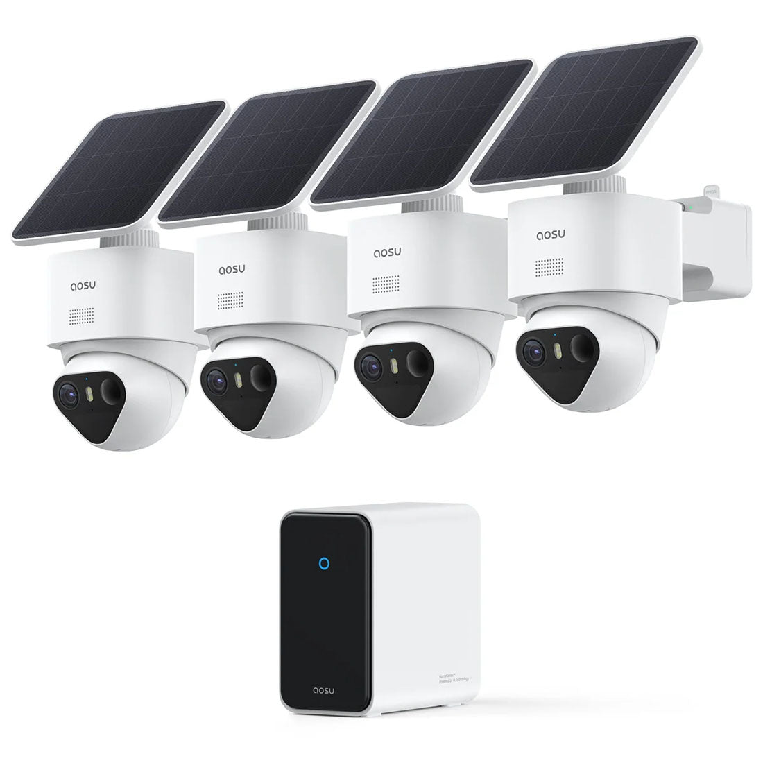 AOSU C9X4H T2 Ultra Solar Powered 4k Outdoor Security Camera Bundle with Cortex Hub - 4 Cameras