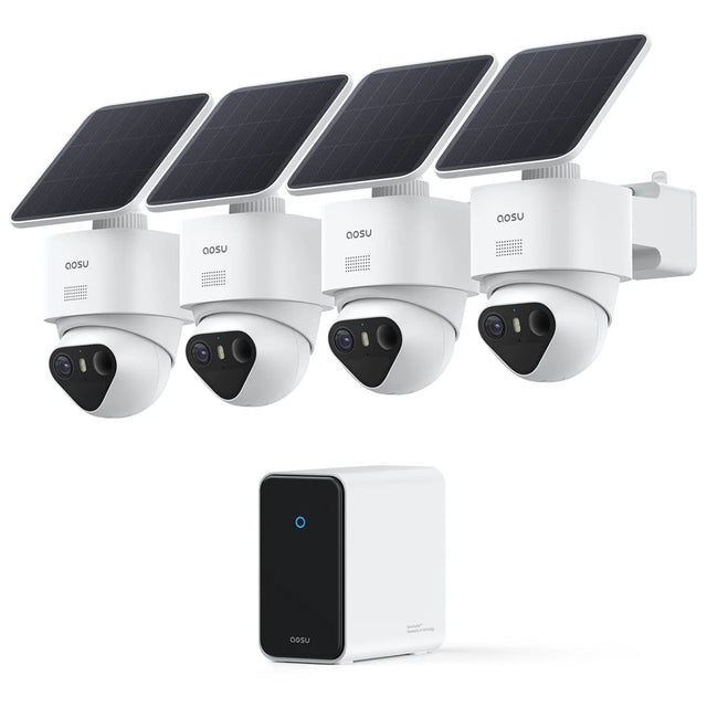 AOSU C9X4H T2 Ultra Solar Powered 4k Outdoor Security Camera Bundle with Cortex Hub - 4 Cameras