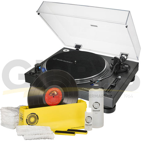 Audio-Technica AT-LP140XP-BK Direct Drive Professional DJ Turntable - Black | Spin-Clean SPINSYS2 Record Washer MKII (Deluxe Kit)