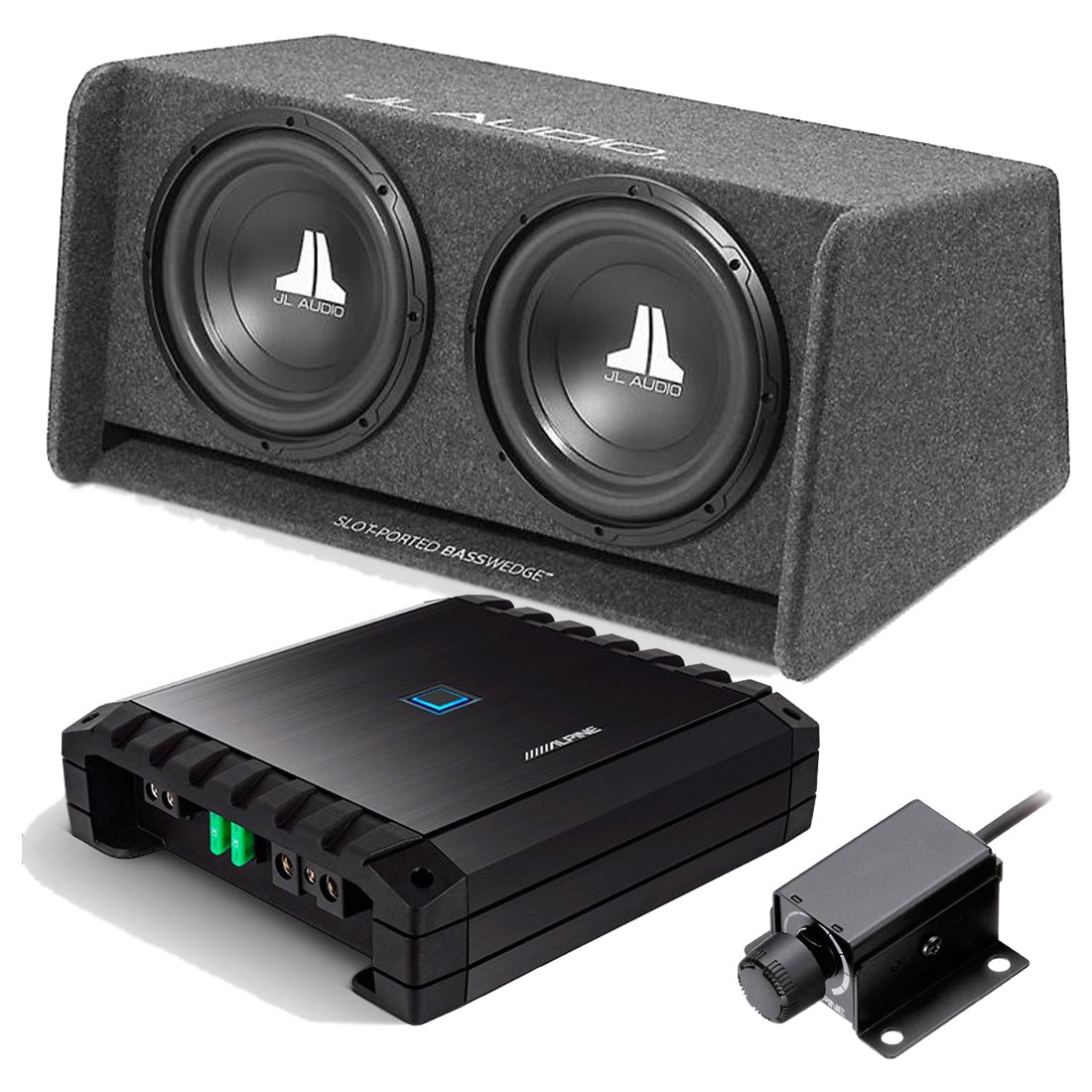 Alpine S2-A60M Mono Amplifier | RUX-KNOB.2 Remote Control | JL Audio CP212-W0V3 12" Subwoofer - #93283 Bundle