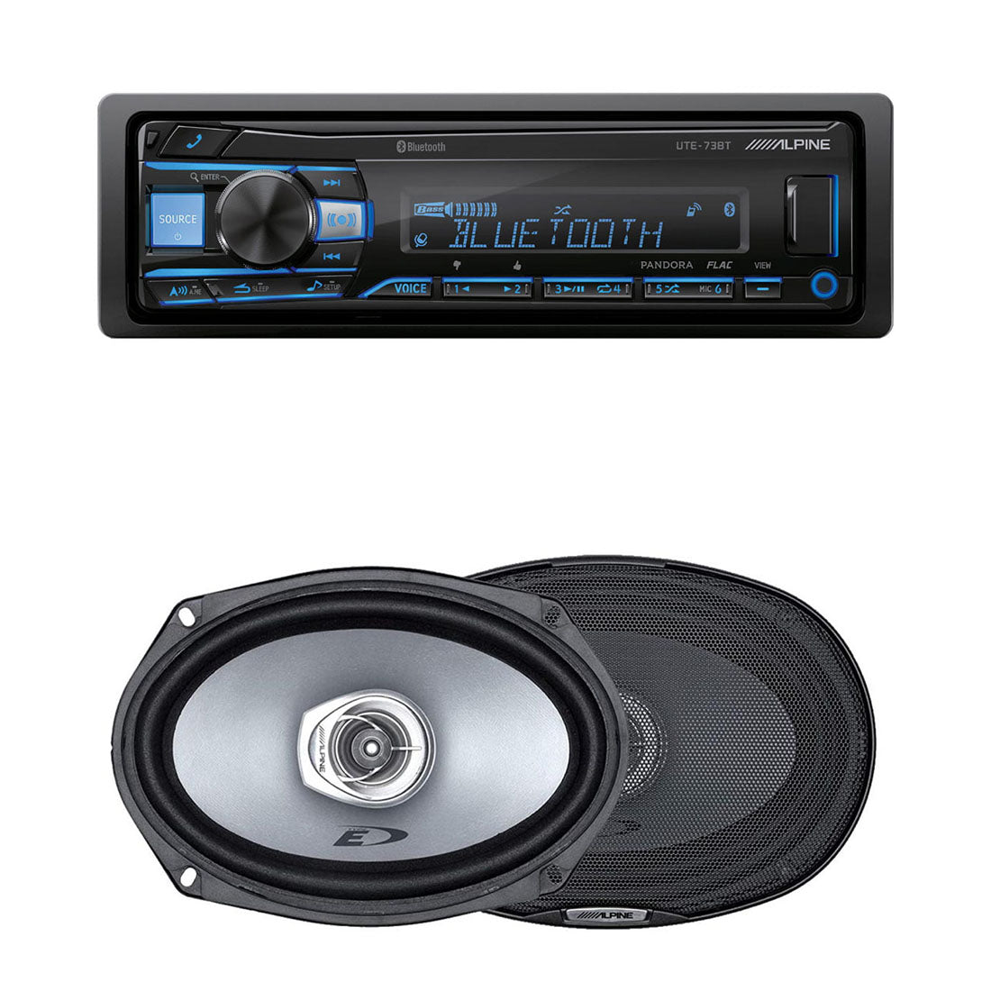 Alpine SXE-6925S 6"x9" Coaxial 2-Way Speakers | Alpine UTE-73BT Single-DIN Bluetooth Digital Media Receiver - Bundle