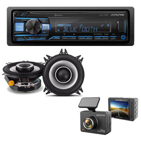 Alpine UTE-73BT Digital Media Receiver | Alpine S2-S40 Car Speakers | Kenwood DRV-A510W Dash Cam - Bundle