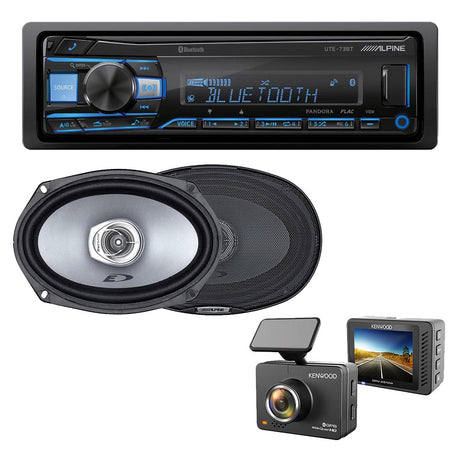 Alpine UTE-73BT Digital Media Receiver | Alpine SXE-6925S Speakers | Kenwood DRV-A510W Dash Cam - Bundle