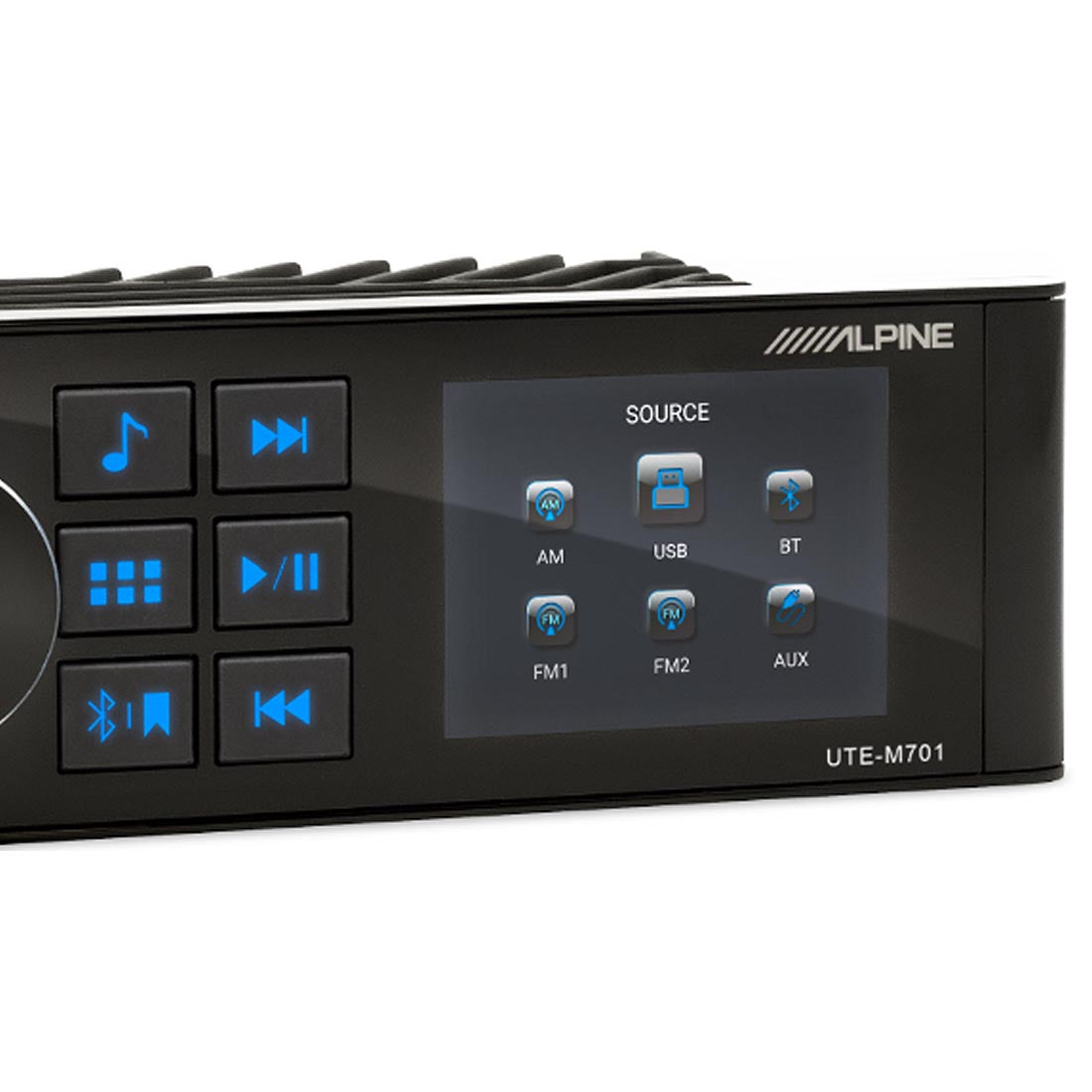 Alpine UTE-M701 Waterproof Marine Bluetooth Receiver with 2.8" Display