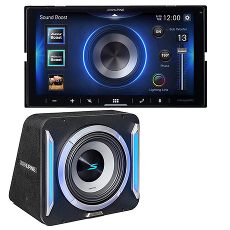 Alpine iLX-W670 Digital Multimedia Receiver | Alpine S2-SB10 Preloaded Subwoofer Wedge Enclosure - Bundle