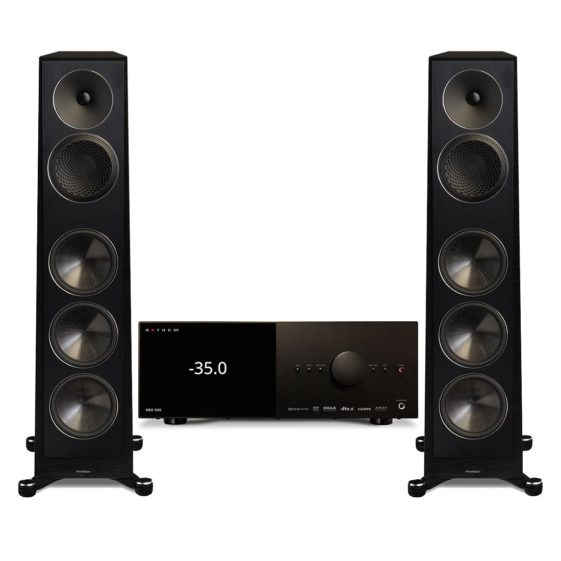 Anthem MRX 1140 8K AV Receiver | Paradigm Founder 100F 5-Driver 3 Way Floor Standing Speakers - Black Walnut - Pair - Bundle